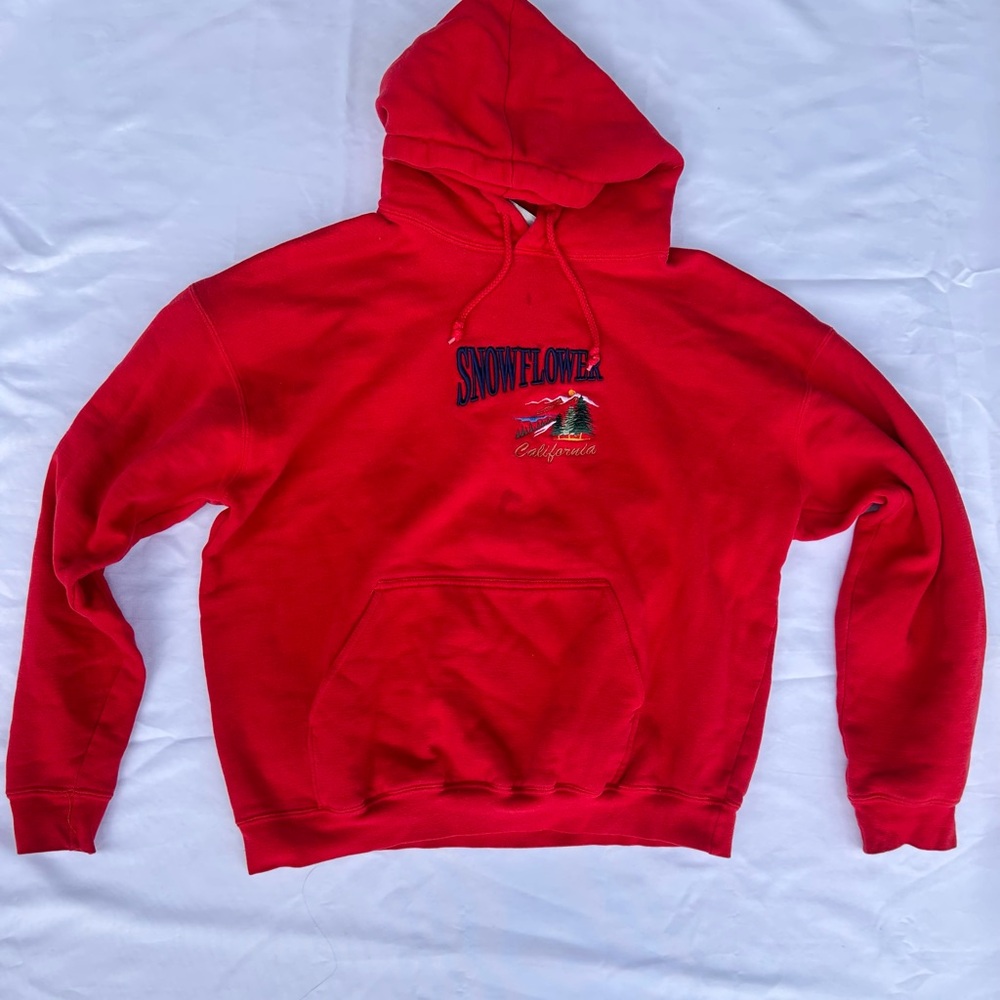 Vintage Snow Flower Hoodie Red Large